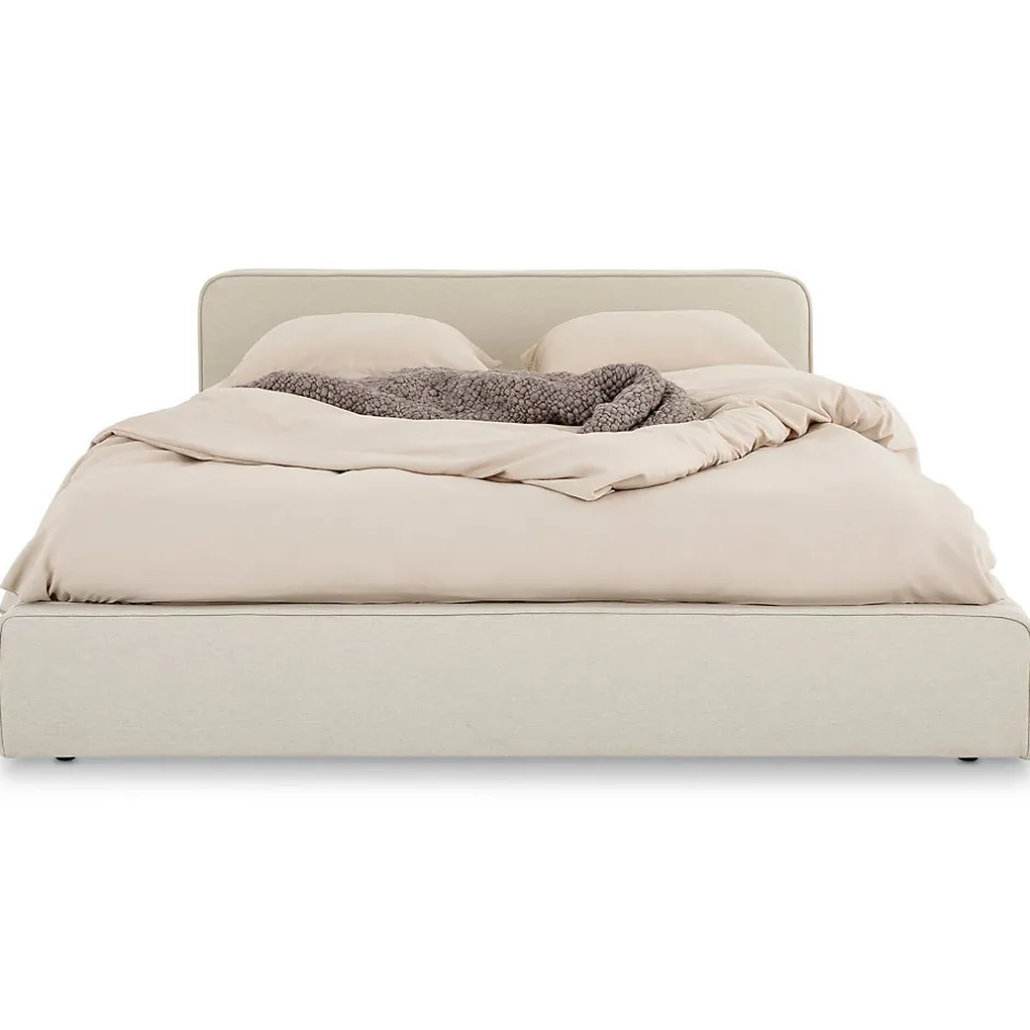Idimex Lit double BELARTI 140 x 190 cm rembourré, revêtement en tissu - Blanc crème