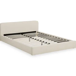 Idimex Lit double BELARTI 140 x 190 cm rembourré, revêtement en tissu - Blanc crème