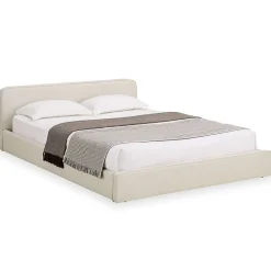 Idimex Lit double BELARTI 140 x 190 cm rembourré, revêtement en tissu - Blanc crème
