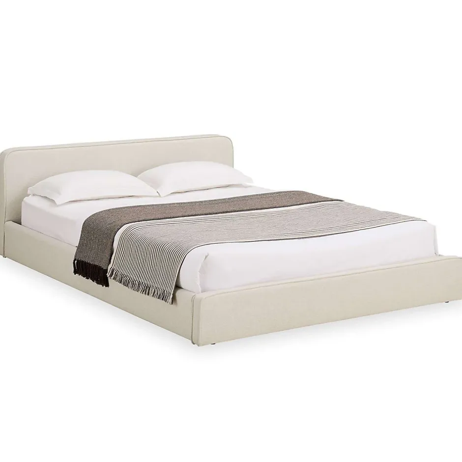 Idimex Lit double BELARTI 140 x 190 cm rembourré, revêtement en tissu - Blanc crème