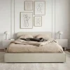 Idimex Lit double BELARTI 140 x 190 cm rembourré, revêtement en tissu - Beige Outlet