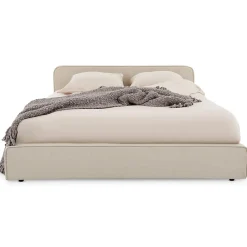 Idimex Lit double BELARTI 140 x 190 cm rembourré, revêtement en tissu - Beige Outlet
