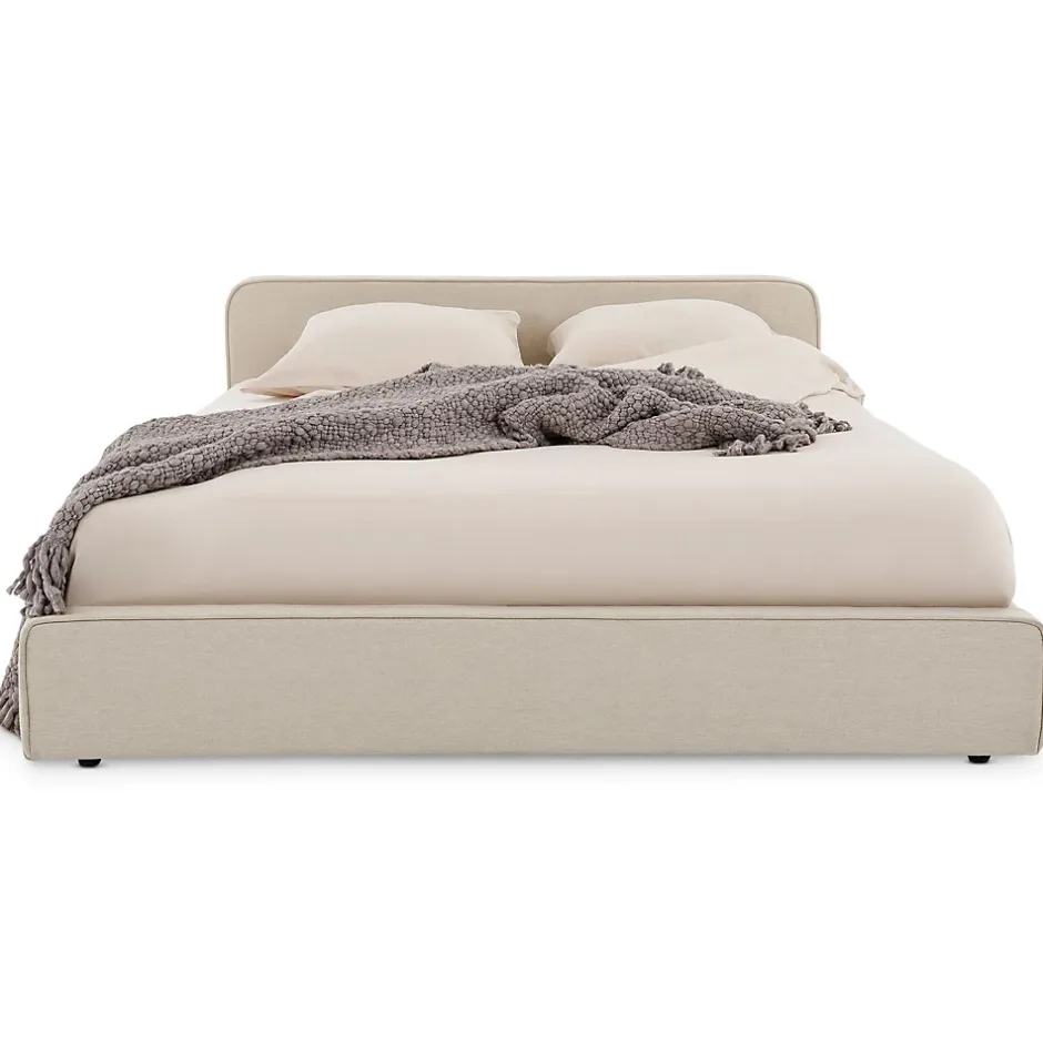Idimex Lit double BELARTI 140 x 190 cm rembourré, revêtement en tissu - Beige Outlet
