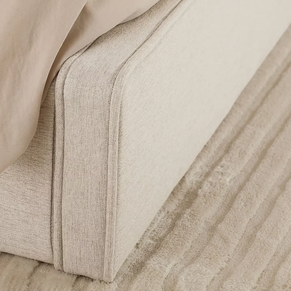 Idimex Lit double BELARTI 140 x 190 cm rembourré, revêtement en tissu - Beige Outlet