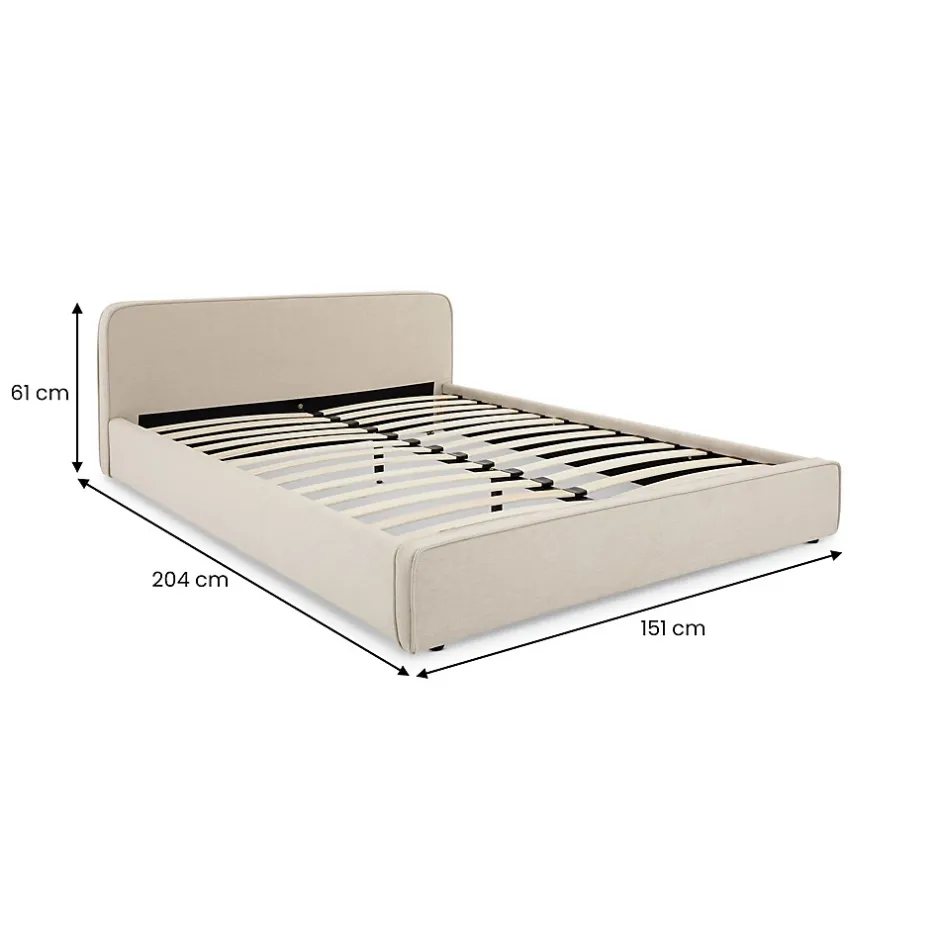 Idimex Lit double BELARTI 140 x 190 cm rembourré, revêtement en tissu - Beige Outlet
