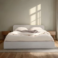 Idimex Lit double BELARTI 140 x 190 cm rembourré, revêtement en tissu - Gris clair