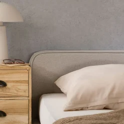 Idimex Lit double BELARTI 140 x 190 cm rembourré, revêtement en tissu - Gris clair