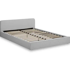 Idimex Lit double BELARTI 140 x 190 cm rembourré, revêtement en tissu - Gris clair
