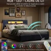 Fortuna lai Lit Double Capitonné 160 X 200 Cm Avec Tête De Lit LED, Rangement, Sommier à Lattes En Bois, Gris Outlet