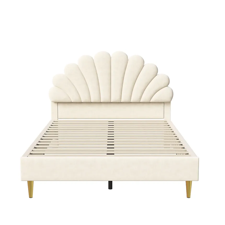 Simple Life Lit Double Capitonné 140 X 200 Cm Avec Sommier à Lattes, Velours, Beige Online