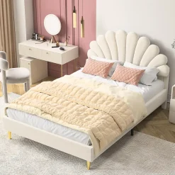 Simple Life Lit Double Capitonné 140 X 200 Cm Avec Sommier à Lattes, Velours, Beige Online
