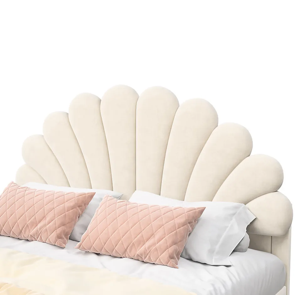 Fortuna lai Lit double capitonné 140 x 200 cm avec sommier à lattes, velours, Beige
