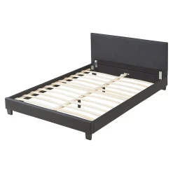 Corium Lit double capitonné 140 x 200cm cuir synthétique avec sommier à lattes noir