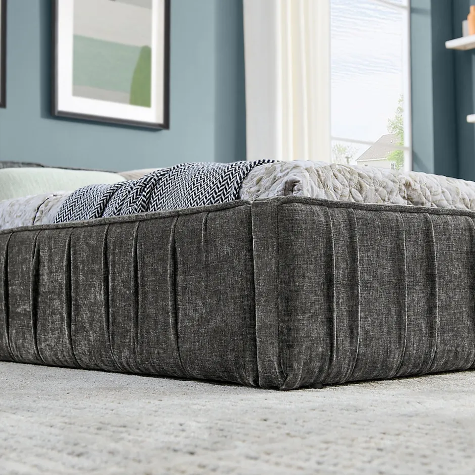 Okwish Lit Double Capitonné 160x200 cm, Tête de Lit, Structure Bois d'Eucalyptus Métal, Chenille Doux, Gris Foncé, Sans Matelas
