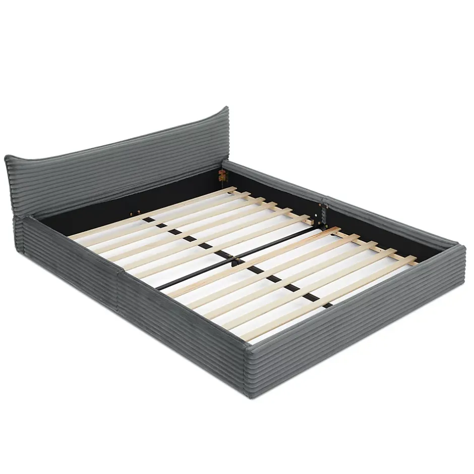 Okwish Lit Double Capitonné 160x200 cm, Chenille Doux, Tête de Lit Élégante, Cadre Bois Métal Solide, Gris Foncé, Sans Matelas Best