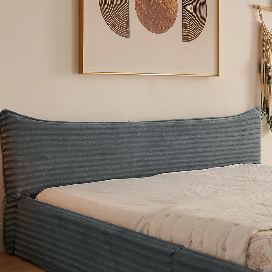 Okwish Lit Double Capitonné 160x200 cm, Chenille Doux, Tête de Lit Élégante, Cadre Bois Métal Solide, Gris Foncé, Sans Matelas Best