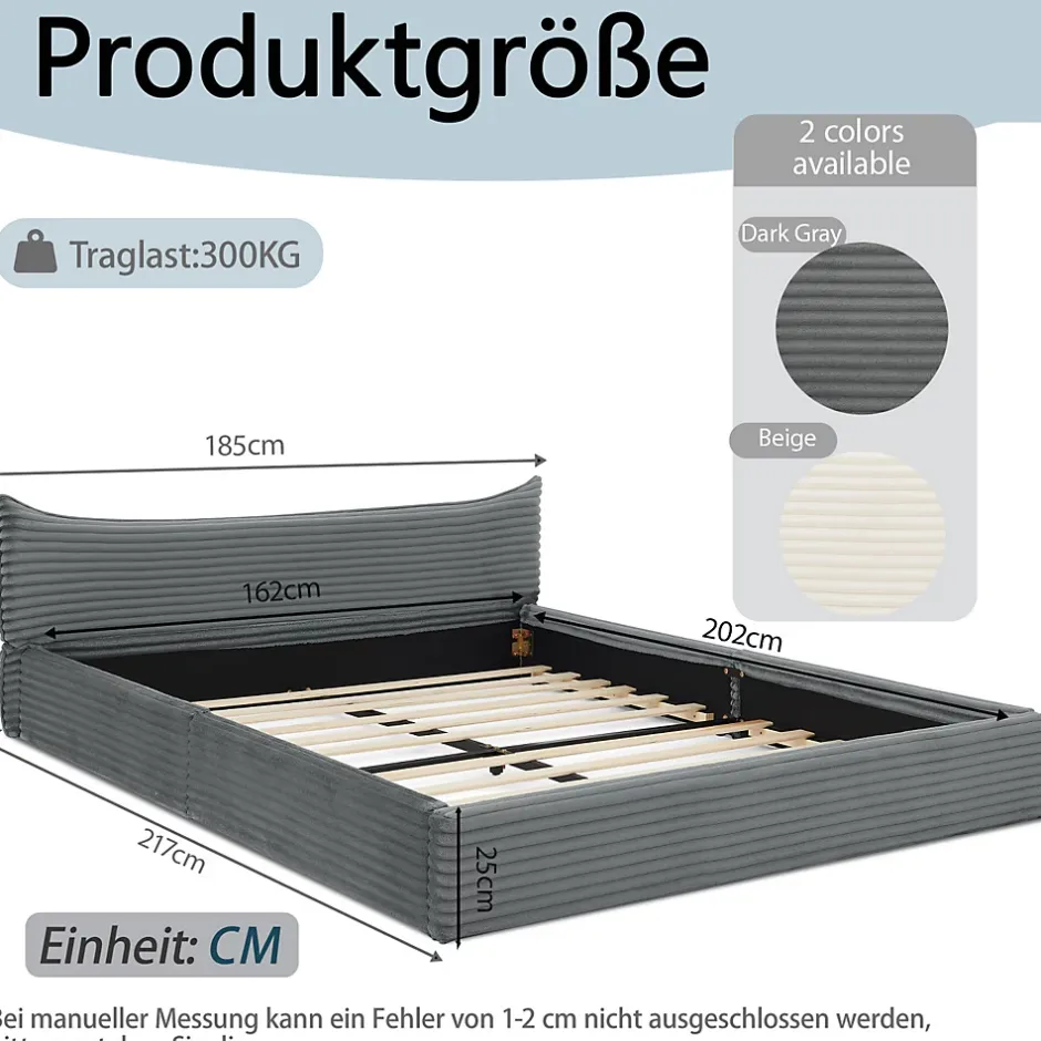 Okwish Lit Double Capitonné 160x200 cm, Chenille Doux, Tête de Lit Élégante, Cadre Bois Métal Solide, Gris Foncé, Sans Matelas Best