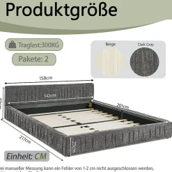 Okwish Lit Double Capitonné 140x200 cm, Tête de Lit, Structure Bois d'Eucalyptus Métal, Chenille Doux, Gris Foncé, Sans Matelas Outlet