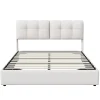 Fortuna lai Lit double capitonné 140x200 cm,éclairage LED, ports et prises USB, sommier à lattes, linge, lit queen,Beige