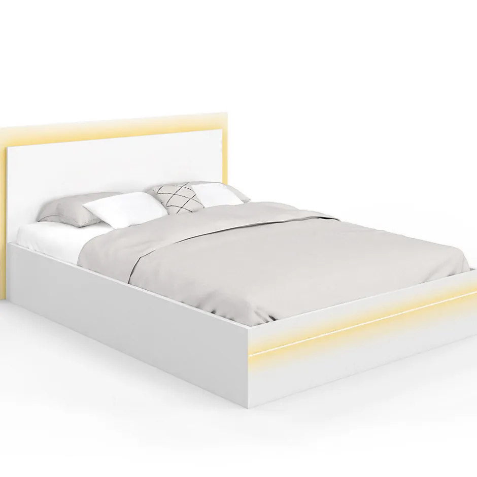 IDMarket Lit double CHARLIE 140 x 190 cm avec sommier et LED intégrées blanc