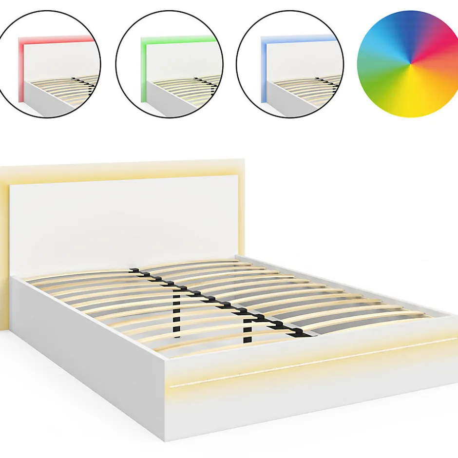 IDMarket Lit double CHARLIE 140 x 190 cm avec sommier et LED intégrées blanc