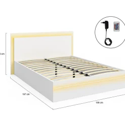 IDMarket Lit double CHARLIE 140 x 190 cm avec sommier et LED intégrées blanc