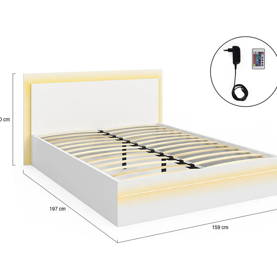 IDMarket Lit double CHARLIE 140 x 190 cm avec sommier et LED intégrées blanc