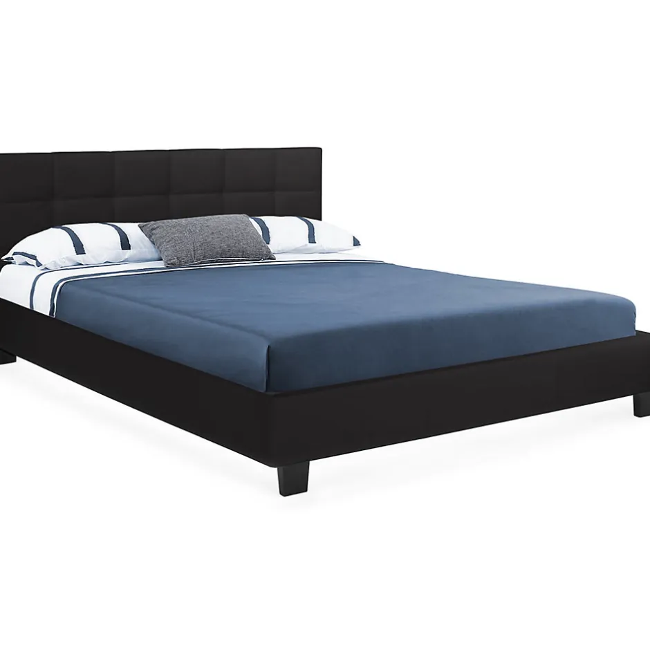 IDMarket Lit double CHARLOTTE avec tête de lit et sommier 140 x 190 cm PVC noir