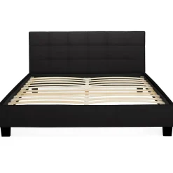 IDMarket Lit double CHARLOTTE avec tête de lit et sommier 140 x 190 cm PVC noir