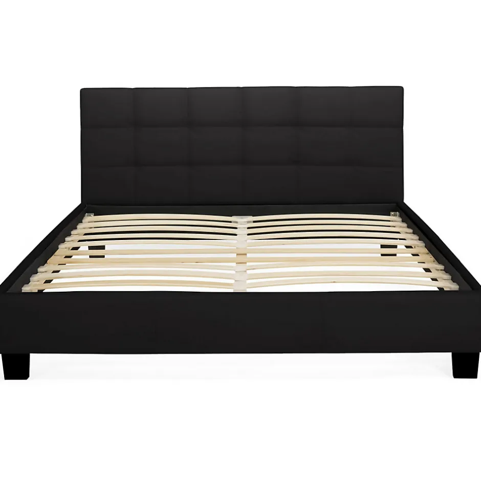IDMarket Lit double CHARLOTTE avec tête de lit et sommier 140 x 190 cm PVC noir