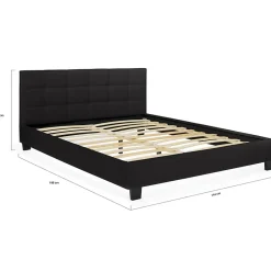 IDMarket Lit double CHARLOTTE avec tête de lit et sommier 140 x 190 cm PVC noir