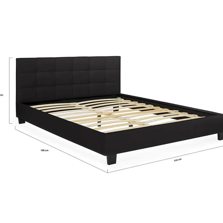 IDMarket Lit double CHARLOTTE avec tête de lit et sommier 140 x 190 cm PVC noir