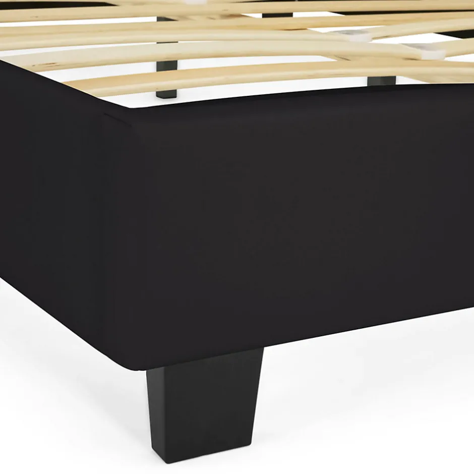 IDMarket Lit double CHARLOTTE avec tête de lit et sommier 140 x 190 cm PVC noir