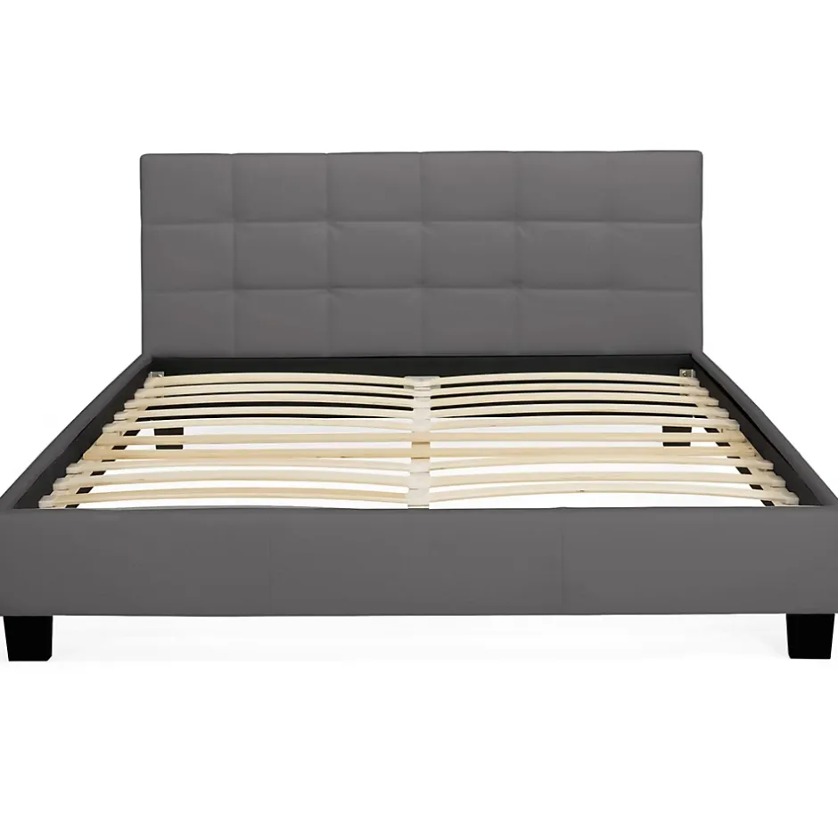 IDMarket Lit double CHARLOTTE avec tête de lit et sommier 140 x 190 cm PVC gris Discount