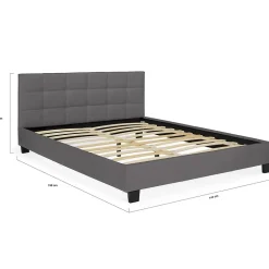 IDMarket Lit double CHARLOTTE avec tête de lit et sommier 140 x 190 cm PVC gris Discount