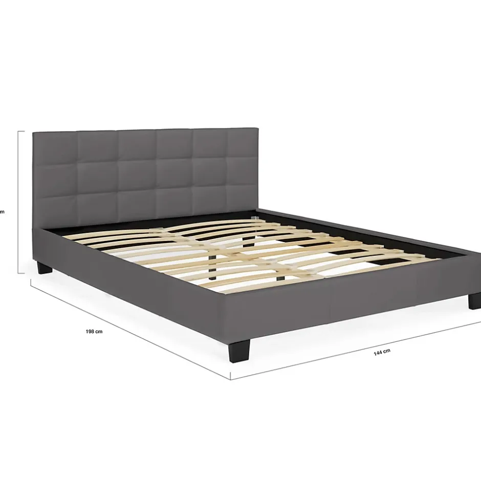 IDMarket Lit double CHARLOTTE avec tête de lit et sommier 140 x 190 cm PVC gris Discount