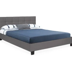IDMarket Lit double CHARLOTTE avec tête de lit et sommier 140 x 190 cm PVC gris Discount