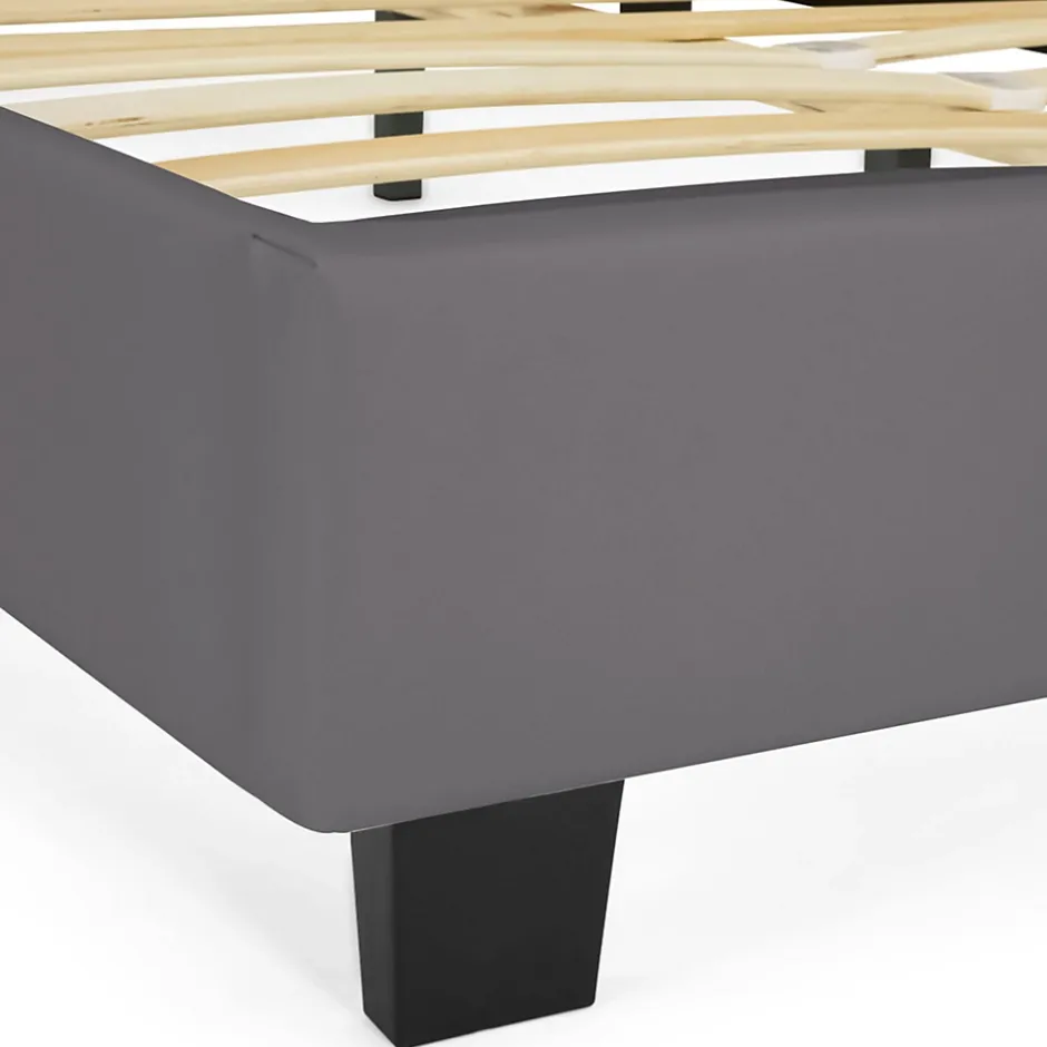 IDMarket Lit double CHARLOTTE avec tête de lit et sommier 140 x 190 cm PVC gris Discount