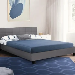 IDMarket Lit double CHARLOTTE avec tête de lit et sommier 140 x 190 cm PVC gris Discount