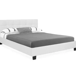 IDMarket Lit double CHARLOTTE avec tête de lit et sommier 160 x 200 cm PVC blanc