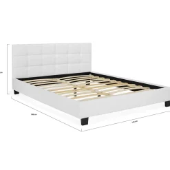 IDMarket Lit double CHARLOTTE avec tête de lit et sommier 140 x 190 cm PVC blanc Online