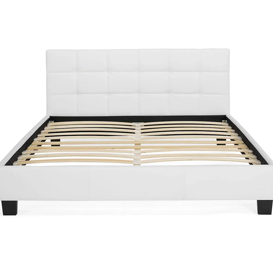 IDMarket Lit double CHARLOTTE avec tête de lit et sommier 140 x 190 cm PVC blanc Online