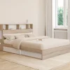 IDMarket Lit double CLEM avec rangements + tête de lit et sommier 160 x 200 cm hêtre et blanc Clearance
