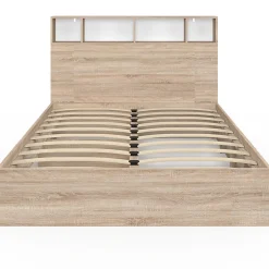 IDMarket Lit double CLEM avec rangements + tête de lit et sommier 140 x 190 cm hêtre et blanc