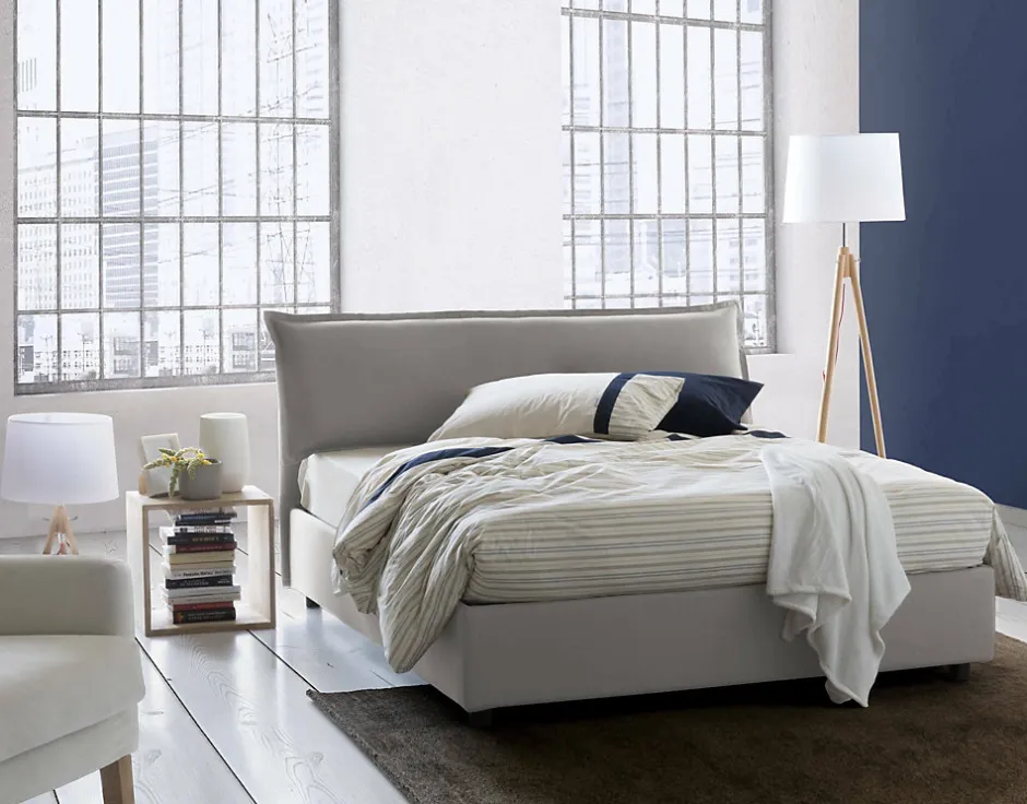 Talamo Italia Lit double Clio, Lit coffre déhoussable avec tête de lit rembourrée et cadre de lit coffre, adapté pour matelas 160x190 cm, Gris