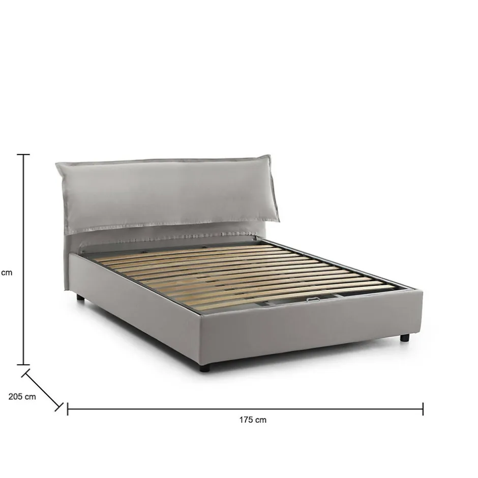 Talamo Italia Lit double Clio, Lit coffre déhoussable avec tête de lit rembourrée et cadre de lit coffre, adapté pour matelas 160x190 cm, Gris