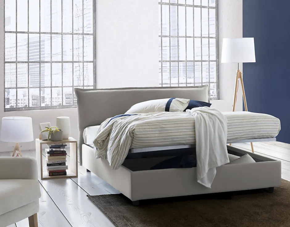 Talamo Italia Lit double Clio, Lit coffre déhoussable avec tête de lit rembourrée et cadre de lit coffre, adapté pour matelas 160x190 cm, Gris