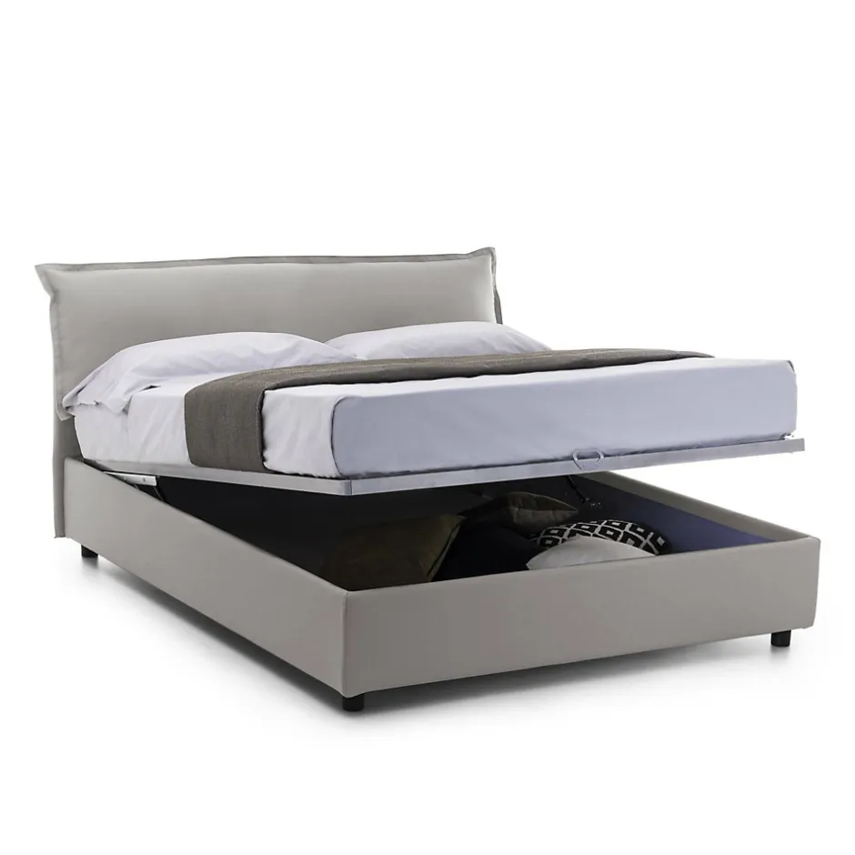 Talamo Italia Lit double Clio, Lit coffre déhoussable avec tête de lit rembourrée et cadre de lit coffre, adapté pour matelas 160x190 cm, Gris
