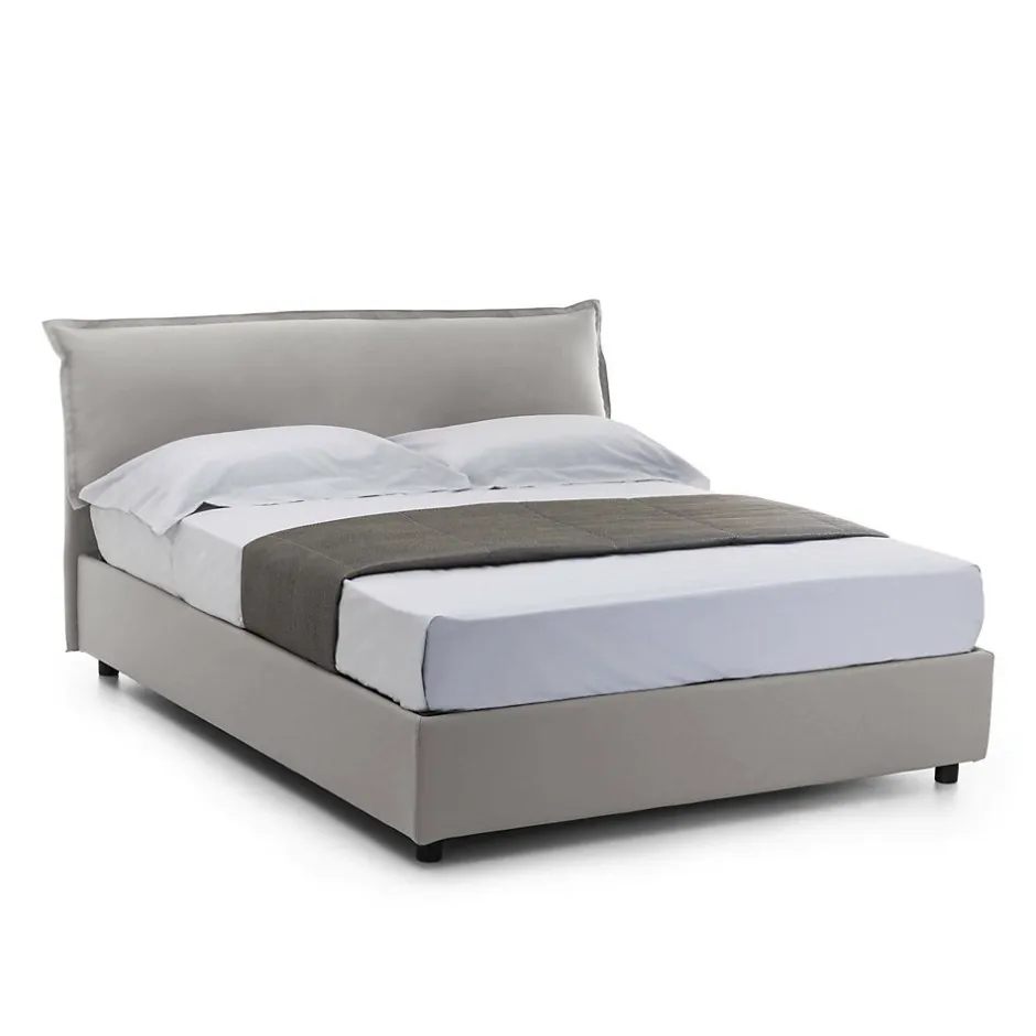 Talamo Italia Lit double Clio, Lit coffre déhoussable avec tête de lit rembourrée et cadre de lit coffre, adapté pour matelas 160x190 cm, Gris