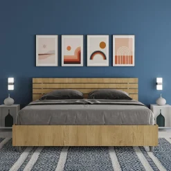 Ityhome Lit double coffre avec relevage 160x200 cm, tête de lit inclinée avec lattes en chêne Ankel Online